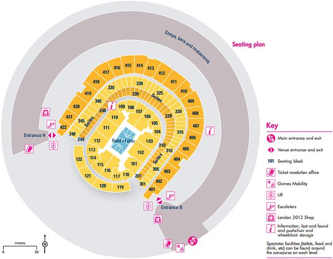 Mapa da Arena de North Greenwich - Basquete / Foto: Londres 2012 