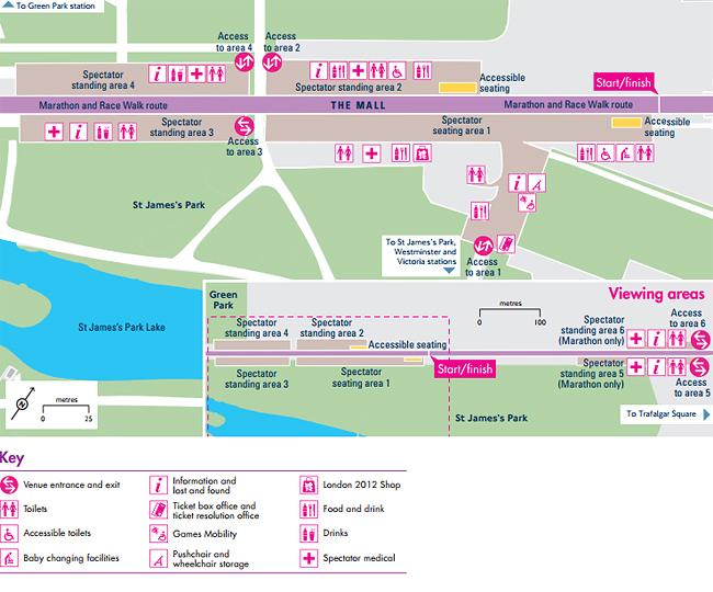Mapa  Alameda The Mall - Maratona e Marcha Atlética / Foto: Londres 2012 