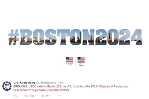 No Twittter, anúncio oficial de que Boston entrou na disputa por 2024 / Foto: Reprodução / Twitter