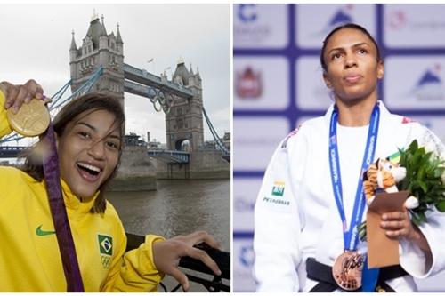 Sarah Menezes, com o ouro em Londres 2012, e Érika Miranda, no pódio no Mundial da Rússia 2014: Esforço recompensado / Fotos: Marcio Rodrigues / fotocom.net e FIJ / divulgação