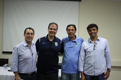 Arnaldo Pereira (Dir. de Esportes ECP), Marcelo Freitas (COB), Carlos Alberto Cavalheiro (COB), Claudio Castilho (Ger. de Esportes ECP) / Foto: Divulgação Pinheiros