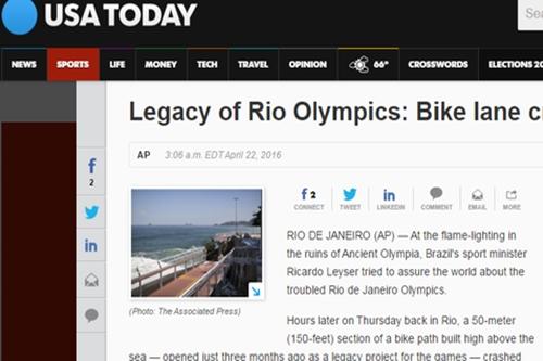 USA Today ironiza tragédia: "legado das Olimpíadas do Rio" / Foto: Reprodução